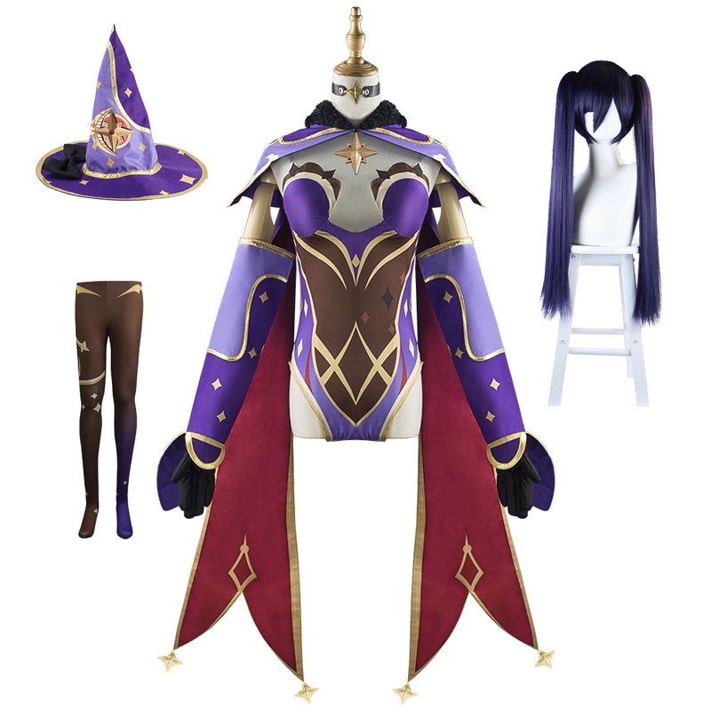Genshin Impact Astrologist Mona Megistus Cosplay Costume With Hat and Socks Full Set Halloween Costume Outfit