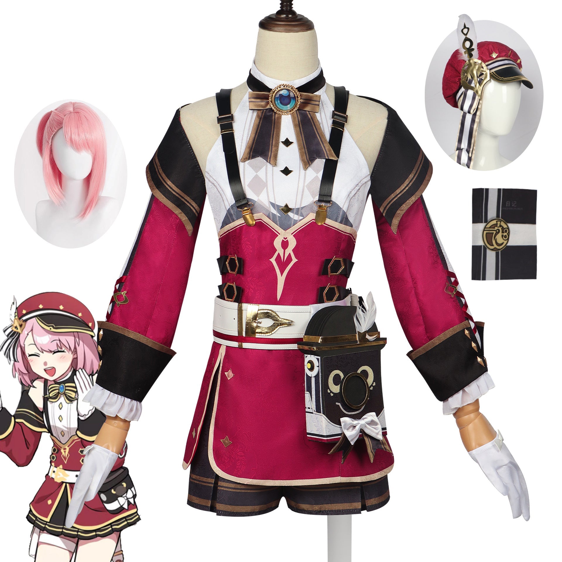 Genshin Impact Charlotte Cosplay Costume With Hat Halloween Carnival Costume
