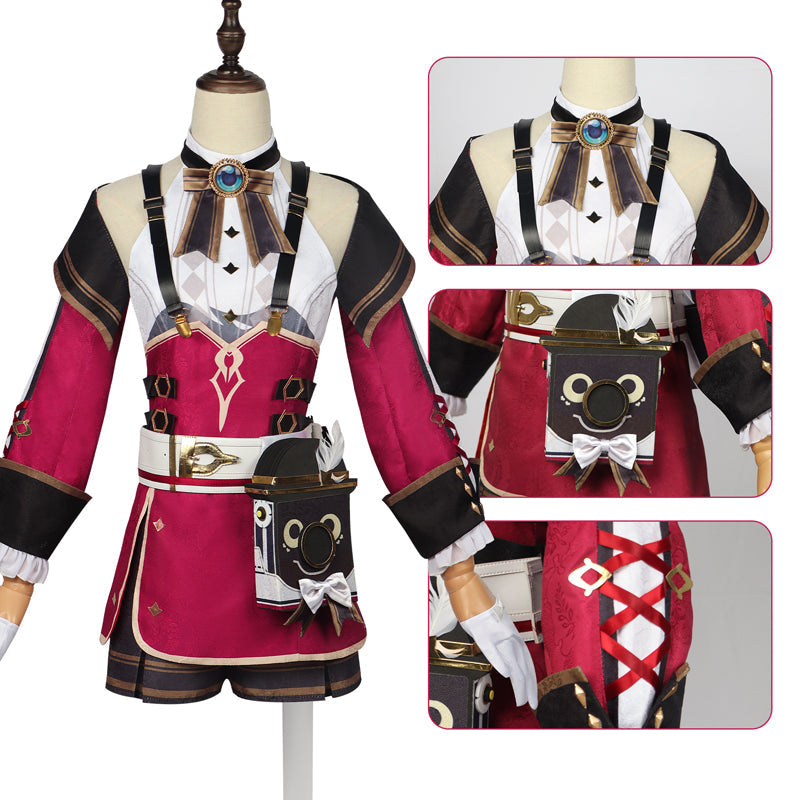 Genshin Impact Charlotte Full Set Cosplay Costume+Wigs+Cosplay Boots Halloween Carnival Cosplay Outfit