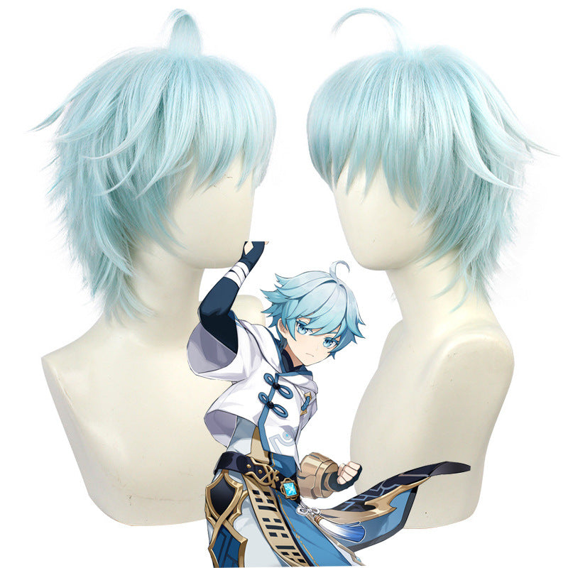 Genshin Impact Chongyun Costume Wigs Blue Short Wigs