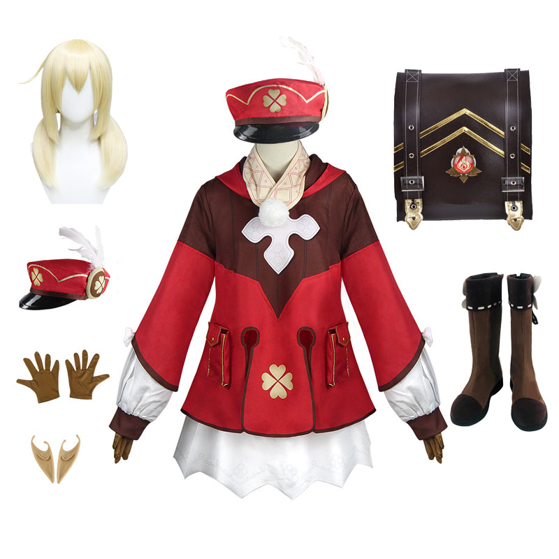 Genshin Impact Cosplay Klee Full Set Costume+Wigs+Cosplay Shoes + Backpack Halloween Cosplay Outfit Set