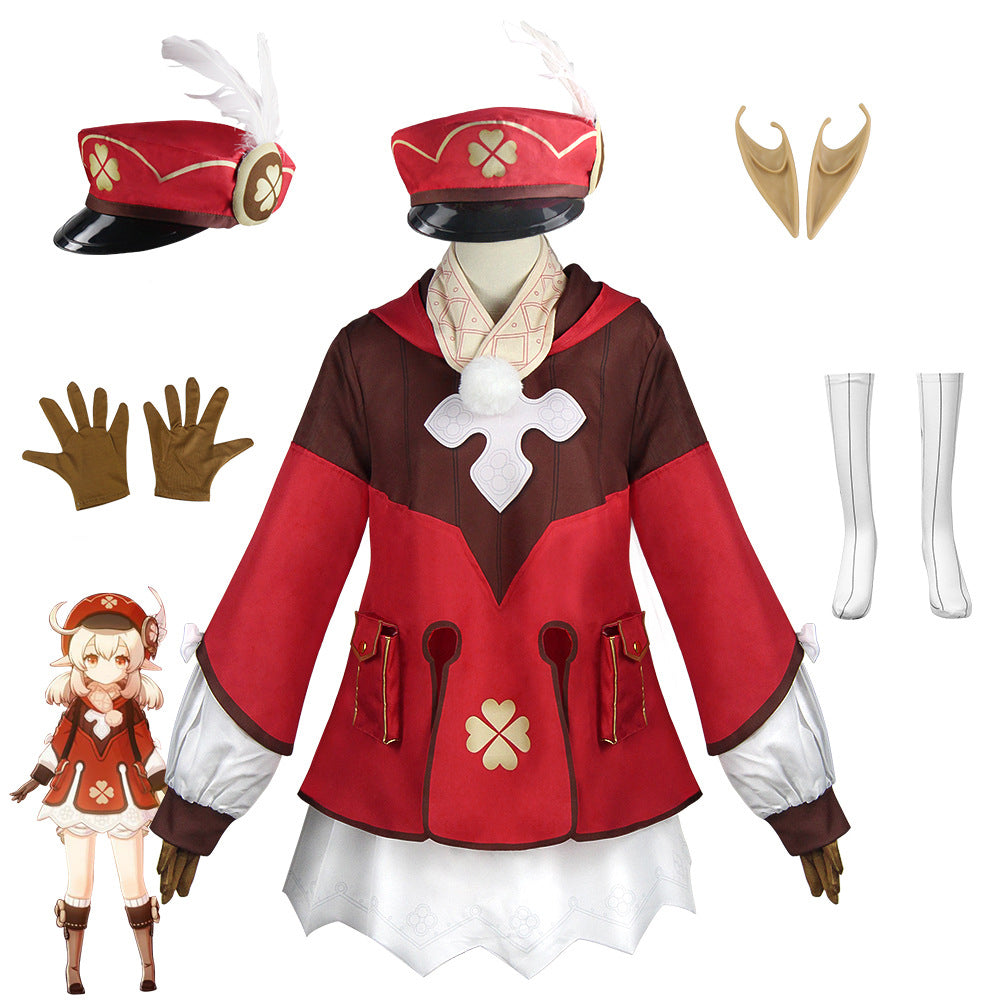 Genshin Impact Cosplay Costume Klee Costume Halloween Cosplay Outfit Full Set With Hat