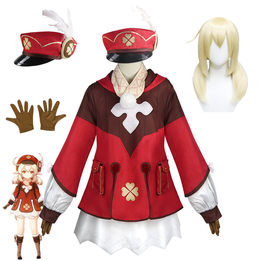 Genshin Impact Cosplay Klee Costume With Wigs Set Hallwoeen Costume