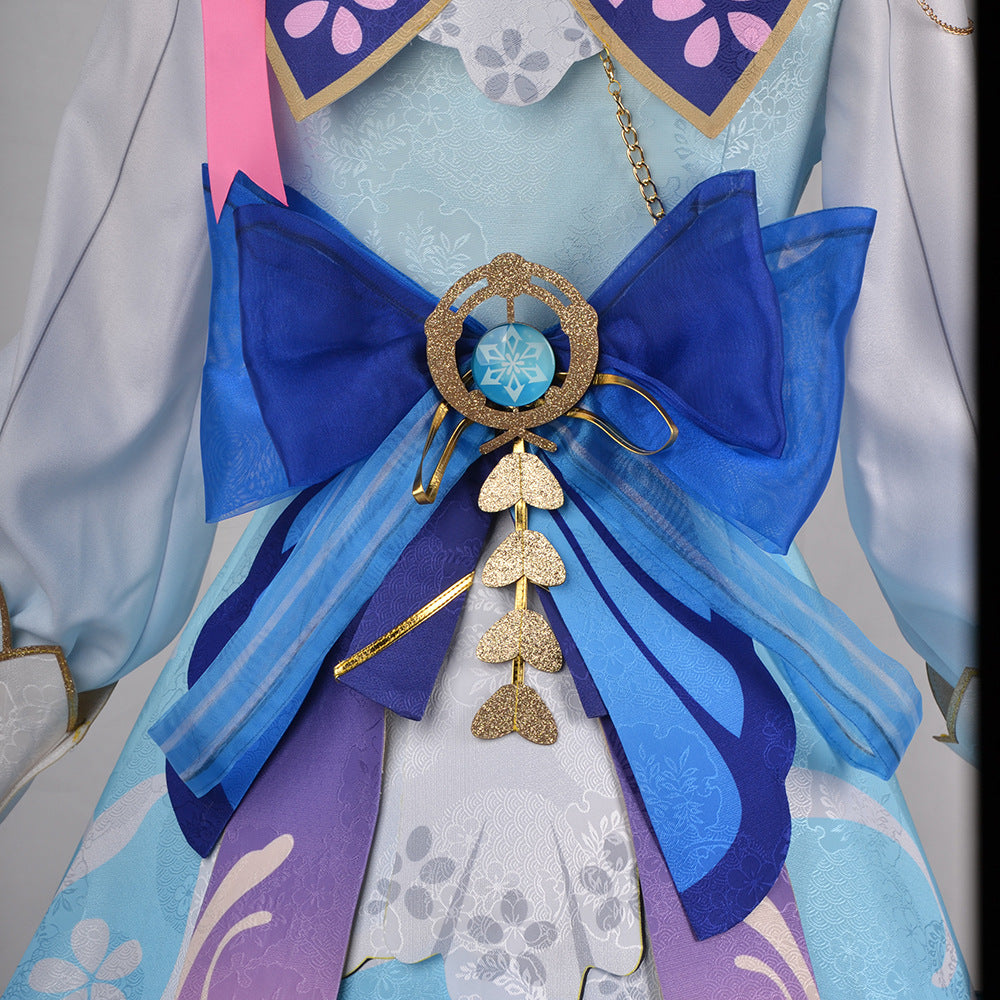 Genshin Impact Cosplay Kamisato Ayaka Skin Springbloom Missive Costume With Wigs Hat and Boots Whole Set Halloween Costume