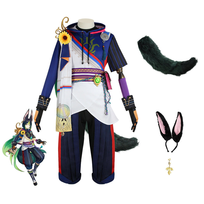 Genshin Impact Cosplay Tighnari Costume With Tail and Headwear Full Set Halloween Party Cosplay Outfit