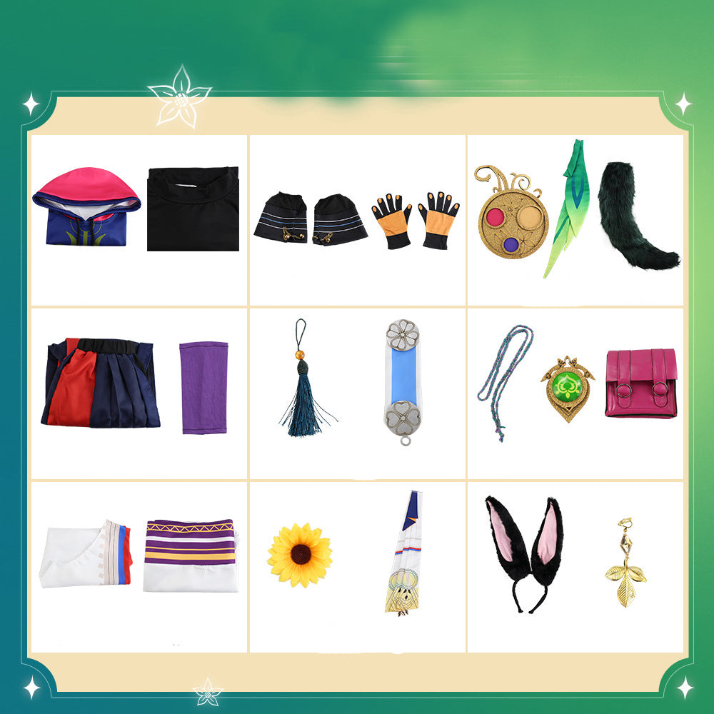Genshin Impact Cosplay Tighnari Costume+Wigs+Shoes+Tail+Headwear Whole Set Halloween Costume