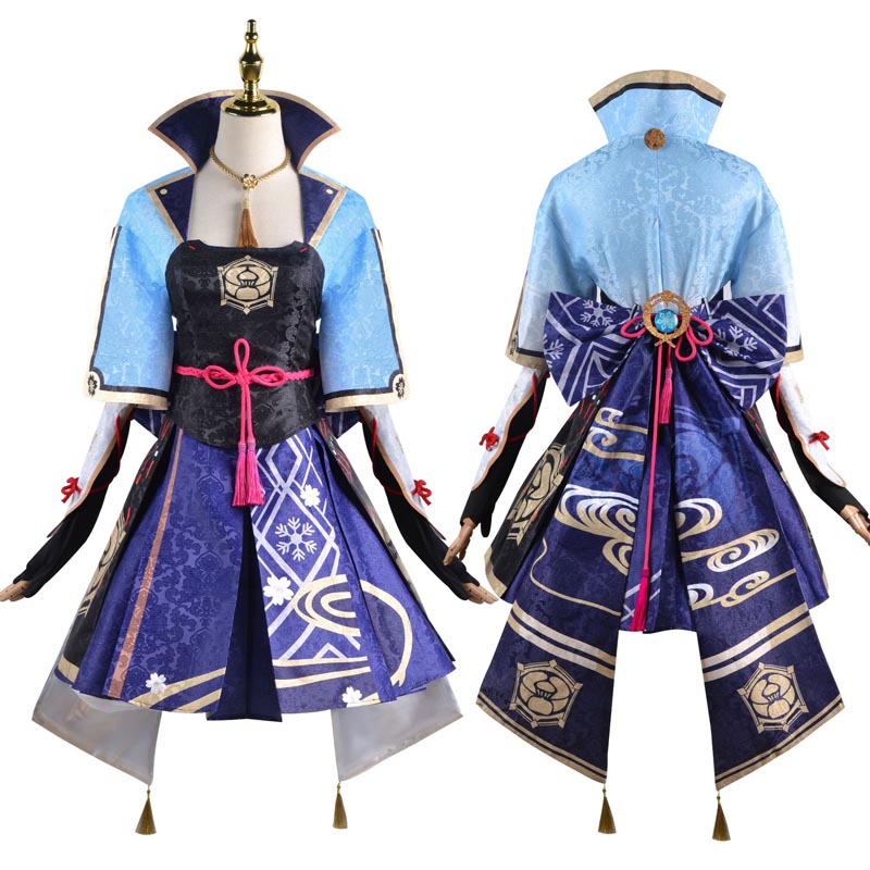 Genshin Impact Costume Kamisato Ayaka Whole Set Costume With Wigs and Clogs Halloween Party Cosplay Outfit