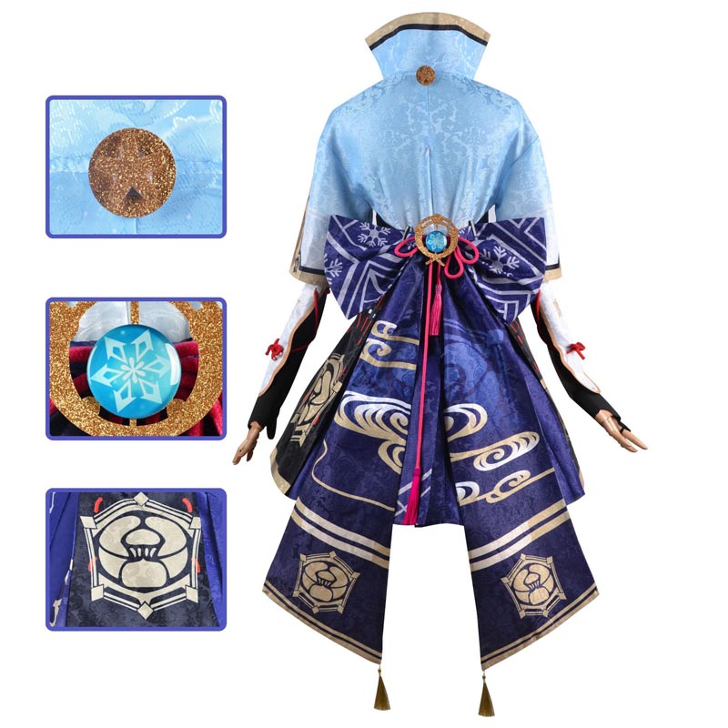 Genshin Impact Costume Kamisato Ayaka Whole Set Costume With Wigs and Clogs Halloween Party Cosplay Outfit