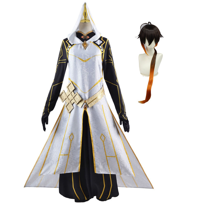 Genshin Impact Zhongli Rex Lapis Morax Gods Costume With Wigs Halloween Costume Set
