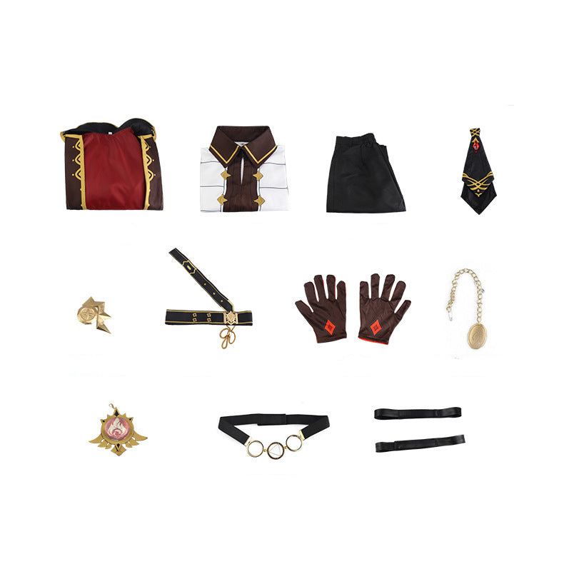 Genshin Impact Diluc Costume and Wigs Set Halloween Party Cosplay Costume Suit