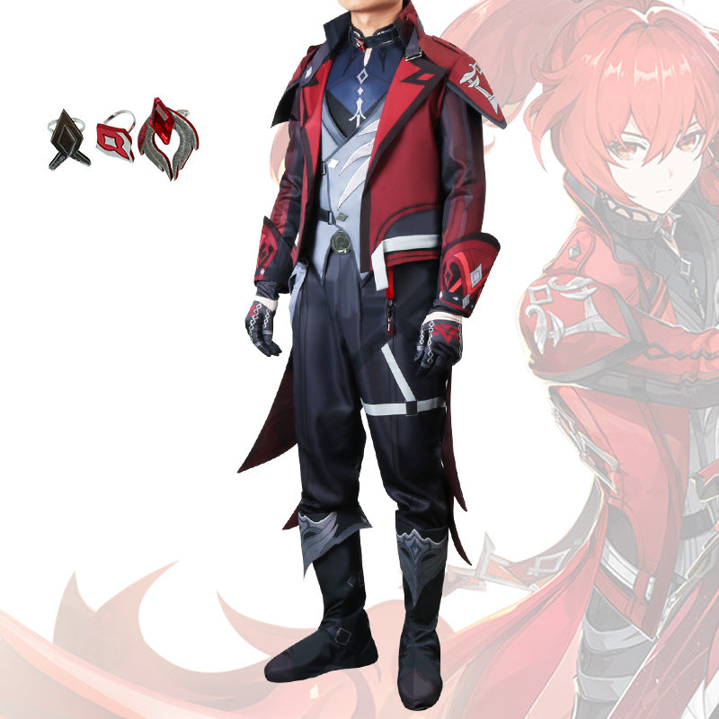 Genshin Impact Diluc Skin Costume Red Dead of Night Whole Set Costume+Wigs+Boots Halloween Carnival Costume Set