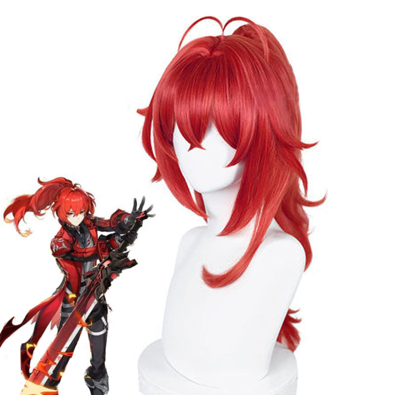 Genshin Impact Diluc Skin Costume Red Dead of Night Whole Set Costume+Wigs+Boots Halloween Carnival Costume Set