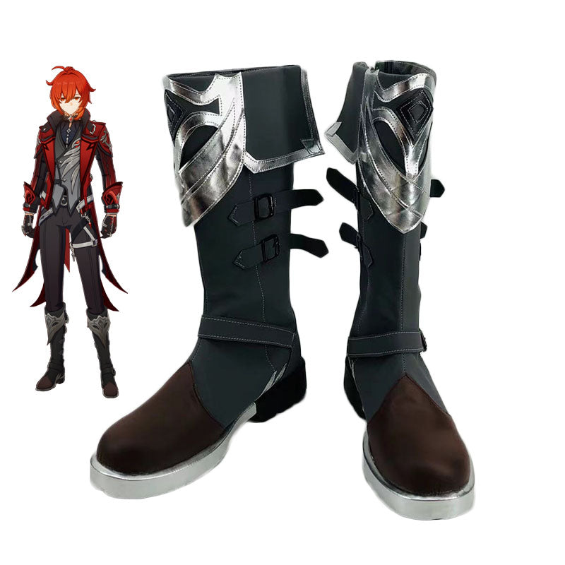 Genshin Impact Diluc Skin Costume Red Dead of Night Whole Set Costume+Wigs+Boots Halloween Carnival Costume Set