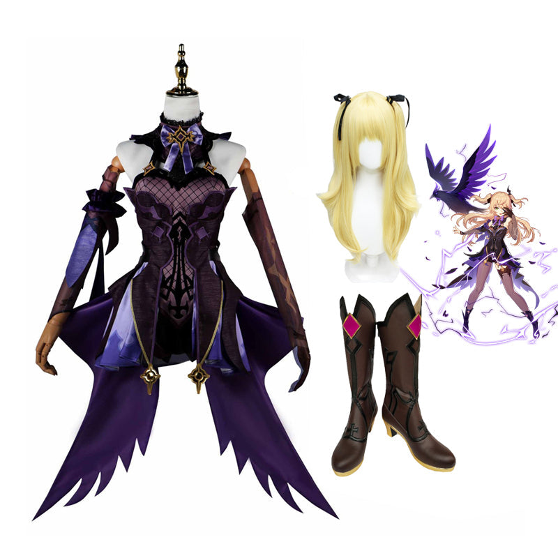 Genshin Impact Fischl von Luftschloss Narfidort Full Set Costume Dress With Wigs and Boots Halloween Cosplay Costume Set