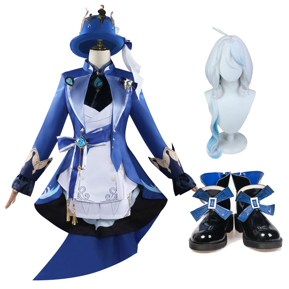 Genshin Impact Furina de Fontaine Whole Set Costume With Wigs and Boots Halloween Cosplay Outfit Full Set
