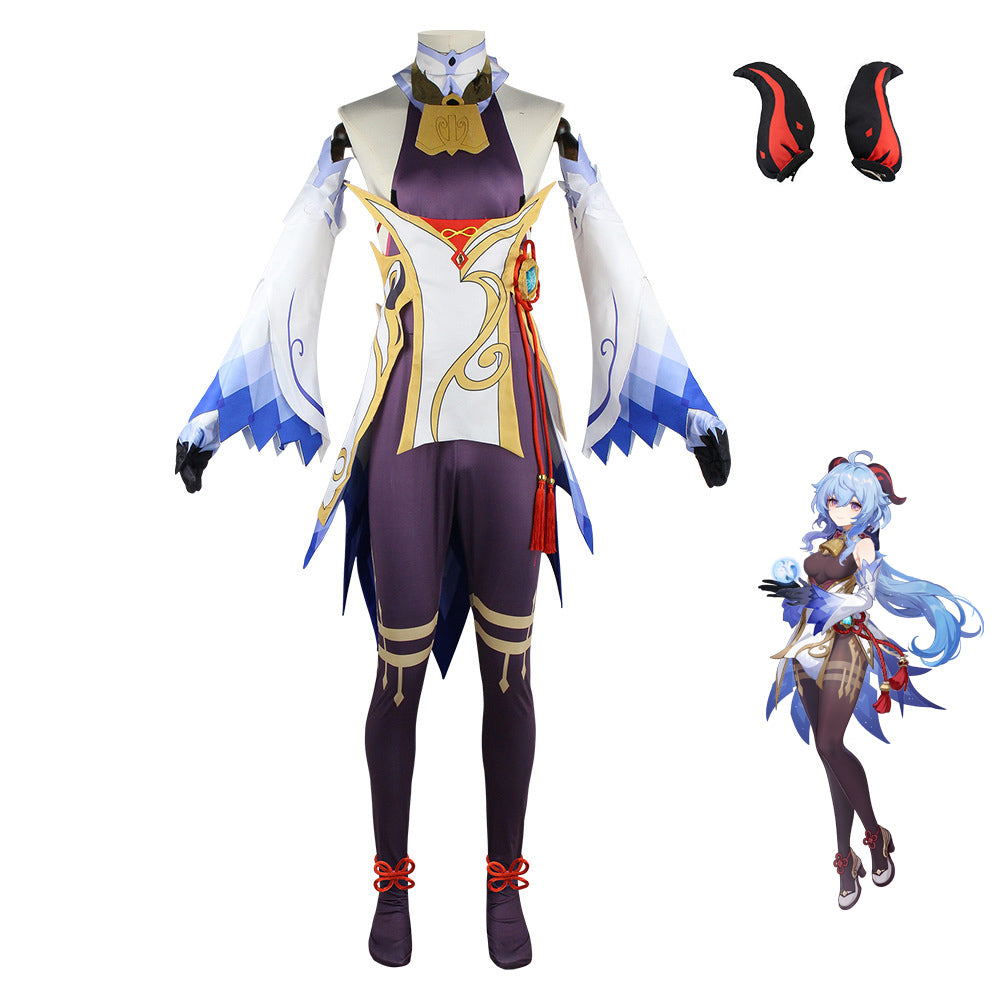 Genshin Impact Ganyu Cosplay Costume With Horns Props Halloween Carnival Cosplay Outfit