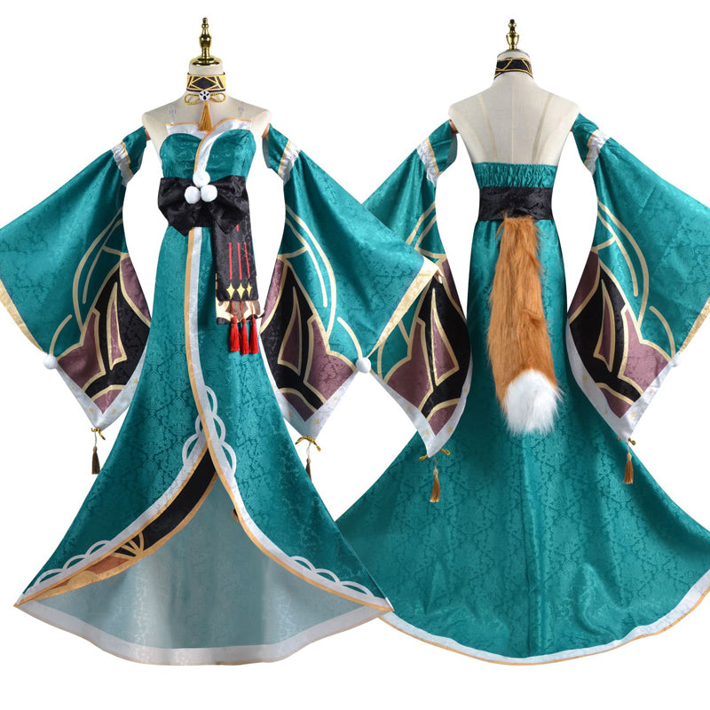 Genshin Impact Gorou Ms. Hina Costume With Tail Set Female Costume Dress Halloween Carnival Outfit