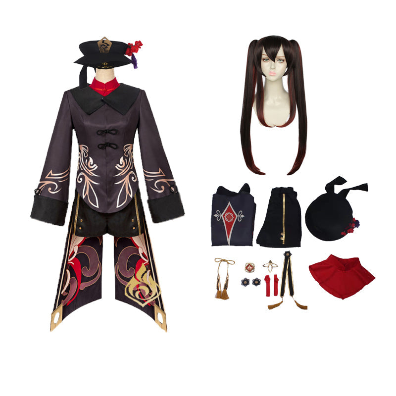 Genshin Impact Hu Tao Whole Set Cosplay Costume With Wigs Halloween Party Cosplay Outfit