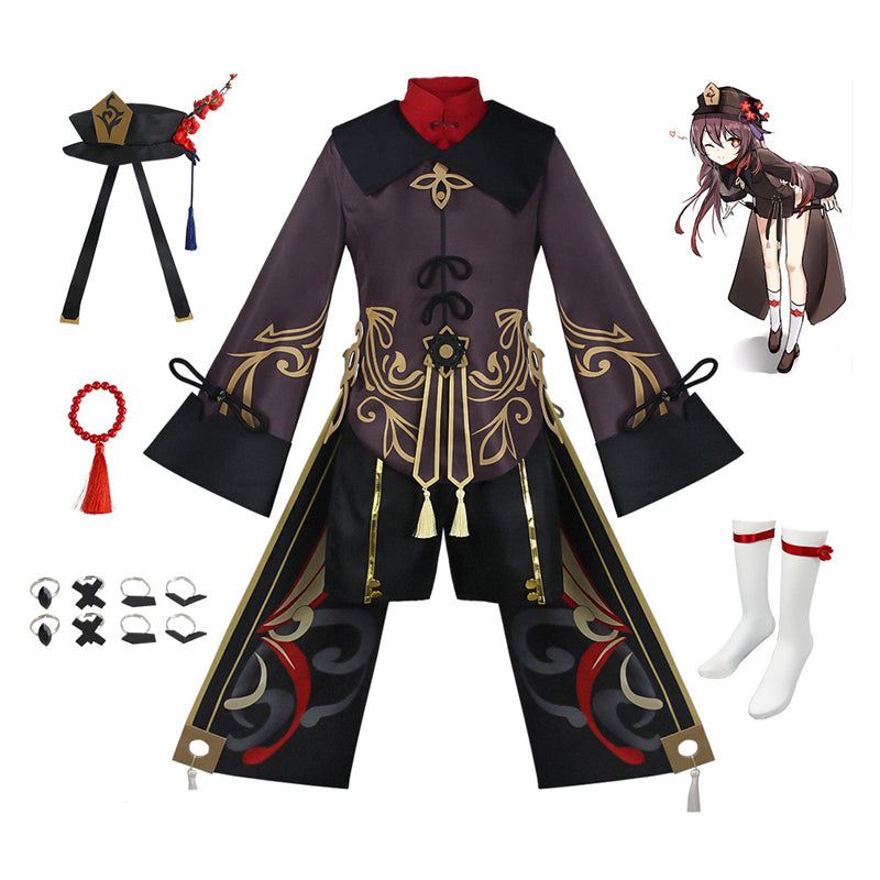 Genshin Impact Hu Tao Costume Halloween Carnival Cosplay Costume Set With Hat