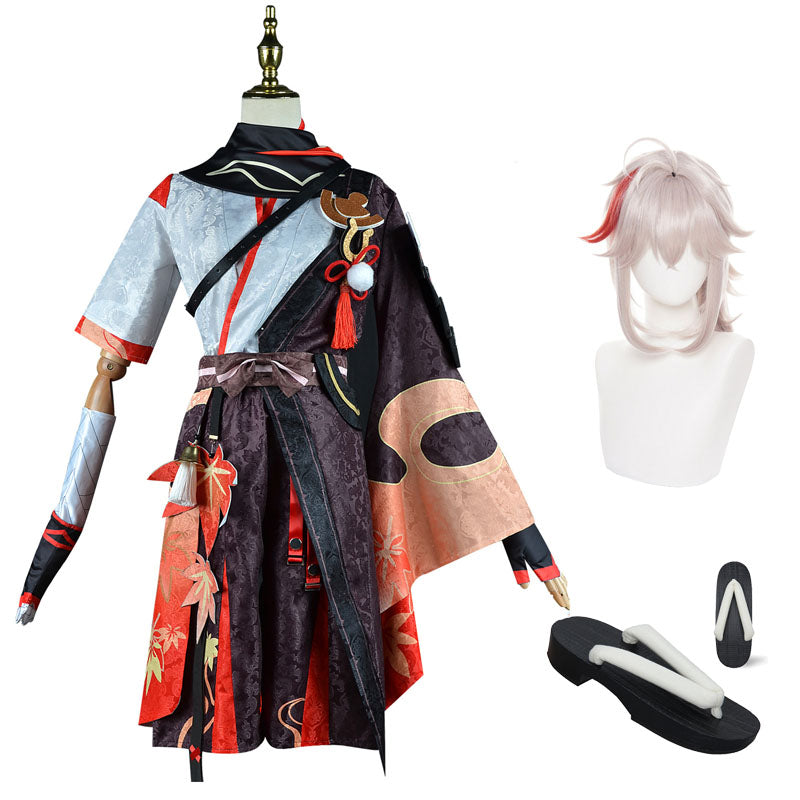Genshin Impact Kaedehara Kazuha Cosplay Costume Whole Set With Wigs and Wooden Clogs Shoes Cosplay Outfit Set