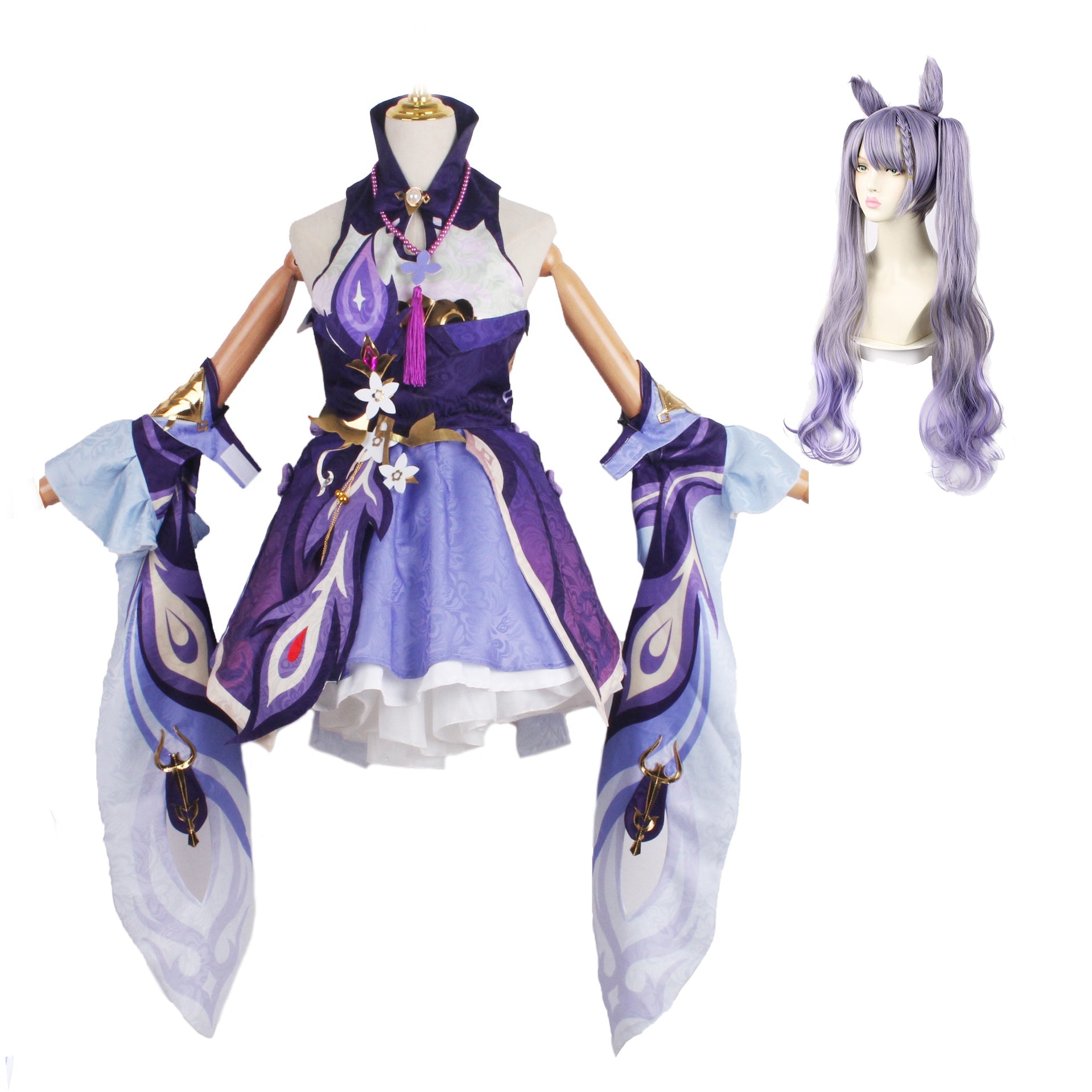Genshin Impact Keqing Full Set Cosplay Costume With Wigs Halloween Party Costume