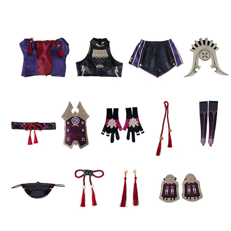Genshin Impact Kuki Shinobu Full Set Costume With Wigs Costume Shoes Halloween Cosplay Outfit Costume Set