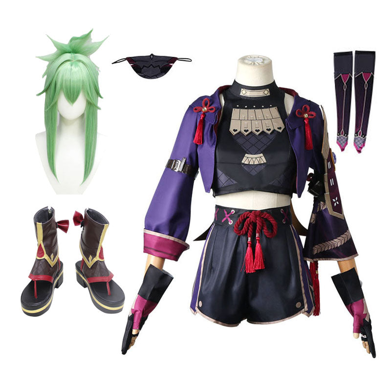 Genshin Impact Kuki Shinobu Full Set Costume With Wigs Costume Shoes Halloween Cosplay Outfit Costume Set