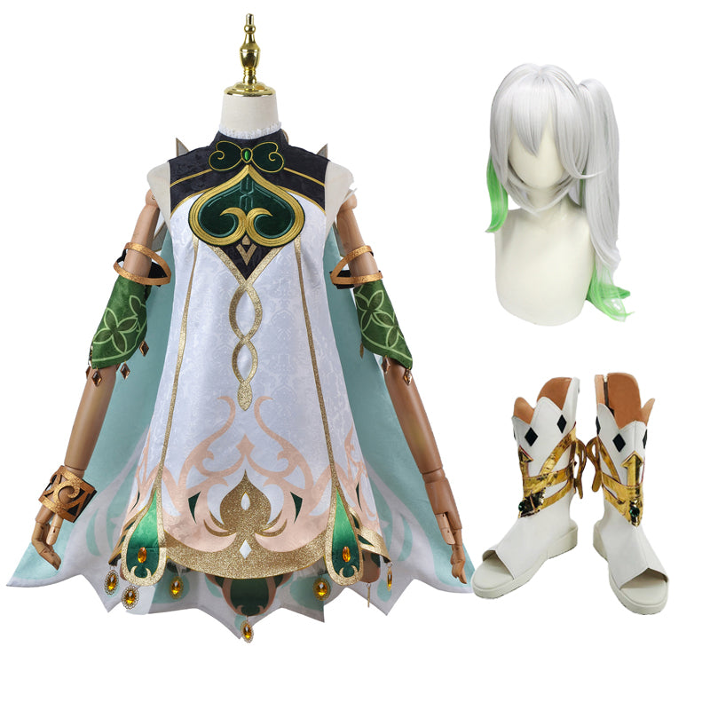 Genshin Impact Lesser Lord Kusanali Nahida Deluxe Version Costume Dress With Wigs and Boots Full Set Halloween Costume