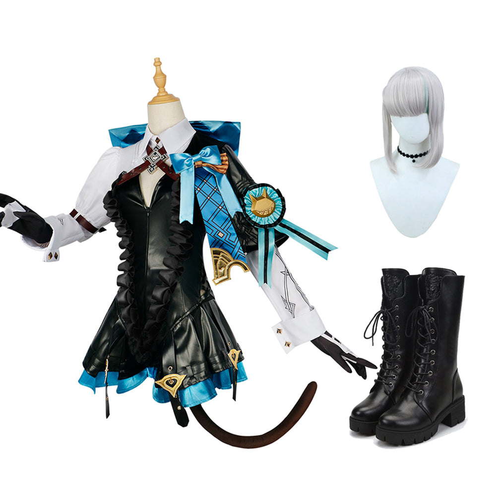 Genshin Impact Lynette Whole Set Costume With Wigs and Boots Outfit Halloween Carnival Costume Set