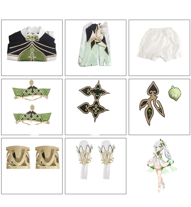 Genshin Impact Lesser Lord Kusanali Nahida Whole Set Cosplay Costume Dress With Wigs and Cosplay Shoes