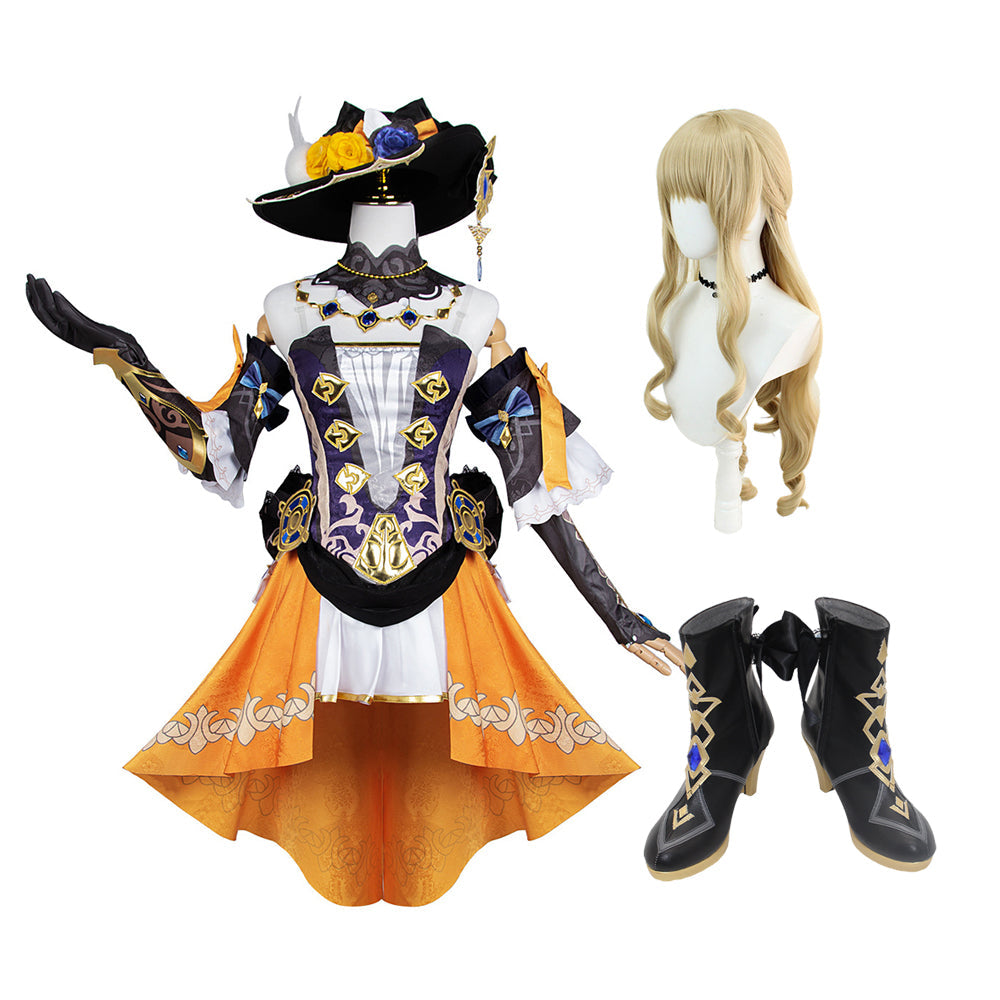 Genshin Impact Navia Caspar Whole Set Costume With Wigs and Boots Halloween Carnival Full Set Outfit