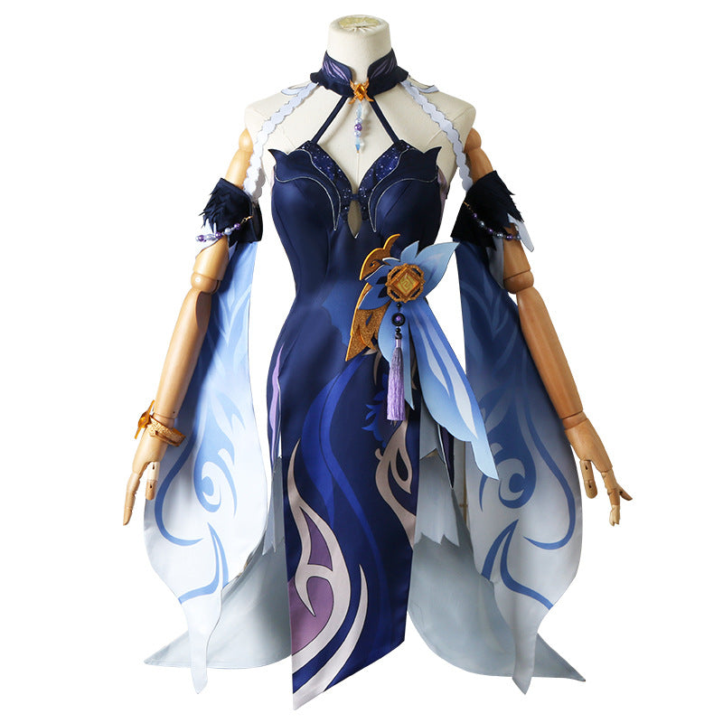 Genshin Impact Ningguang Skin Outfit Orchid's Evening Gown Costume With Wigs Halloween Costume Set