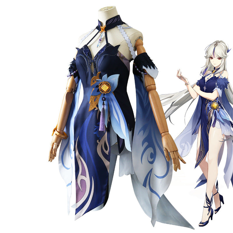 Genshin Impact Ningguang Skin Outfit Orchid's Evening Gown Costume With Wigs Halloween Costume Set