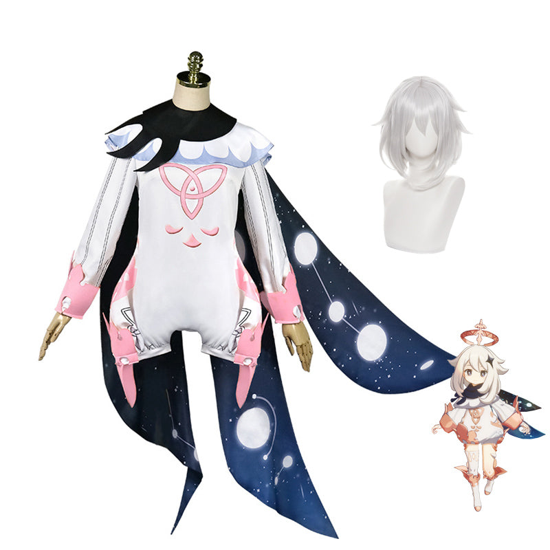 Genshin Impact Paimon Costume and Wigs Set Halloween Carnival Costume Outfit