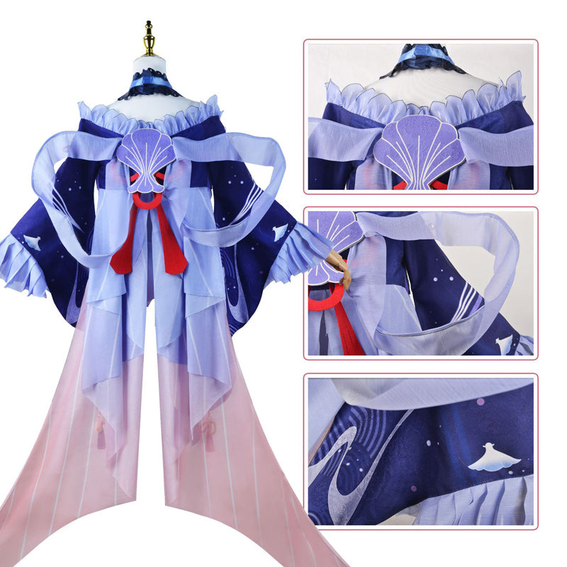 Genshin Impact Sangonomiya Kokomi Whole Set Cosplay Costume With Wigs and Cosplay Clogs Shoes Costume Set