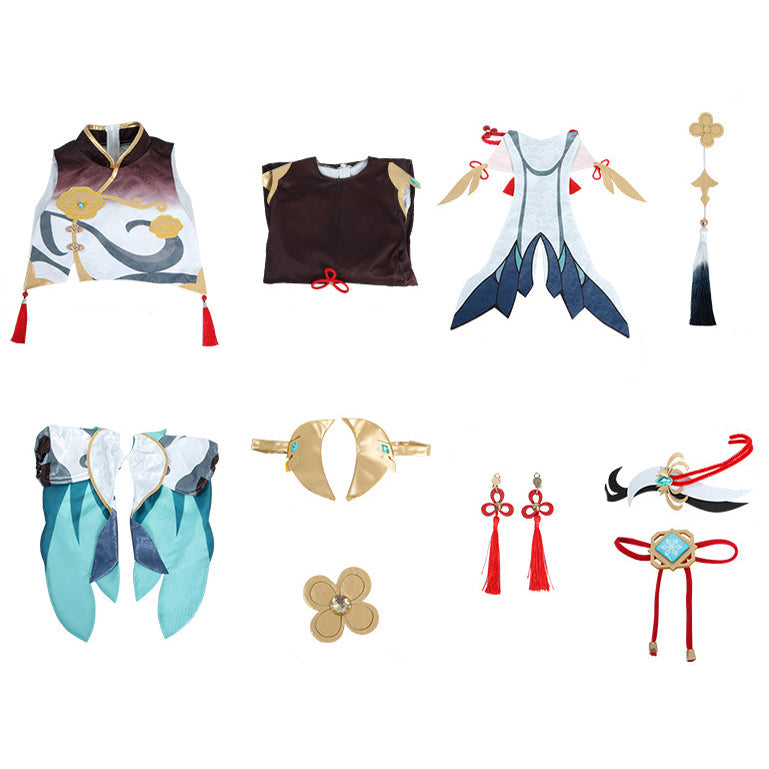 Genshin Impact Shenhe Cosplay Costume Full Set With Wigs Halloween Whole Set Shenhe Costume
