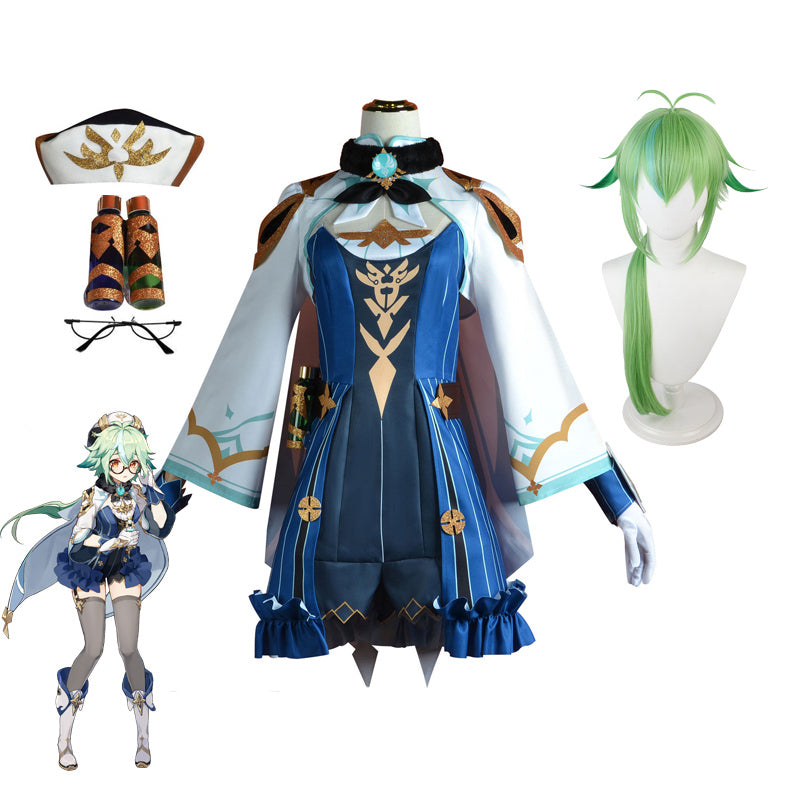 Genshin Impact Sucrose Cosplay Costume With Wigs Set Halloween Carnival Cosplay Outfit