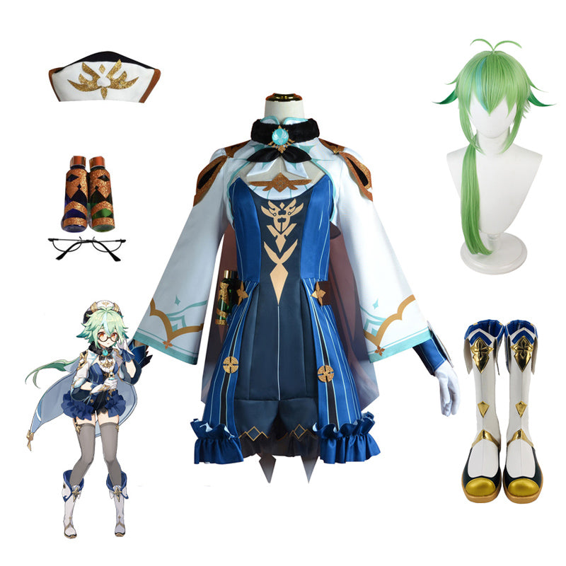 Genshin Impact Sucrose Whole Set Costume+Wigs+Boots Halloween Carnival Sucrose Costume Set