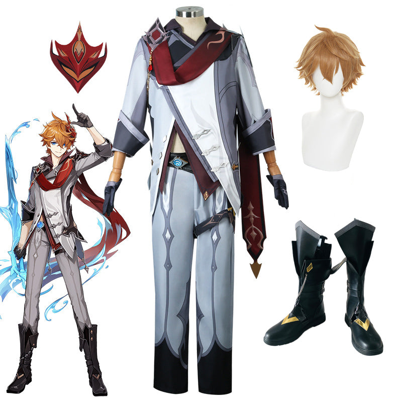 Genshin Impact Tartaglia Childe Costume With Wigs and Boots Whole Set Unisex Halloween Costume Suit