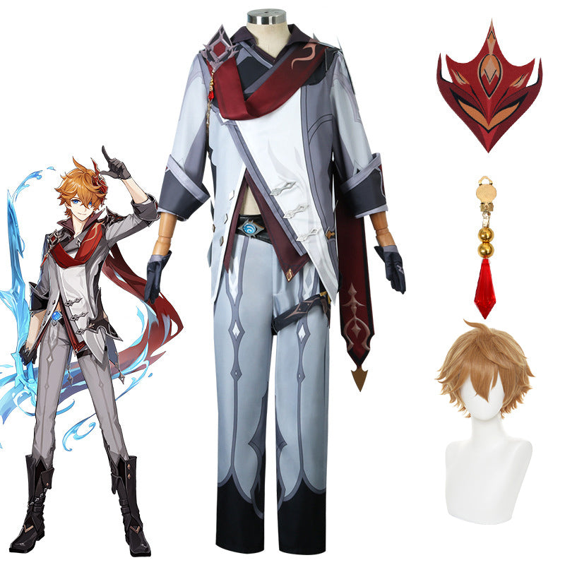 Genshin Impact Tartaglia Childe Full Set Costume With Wigs Halloween Party Cosplay
