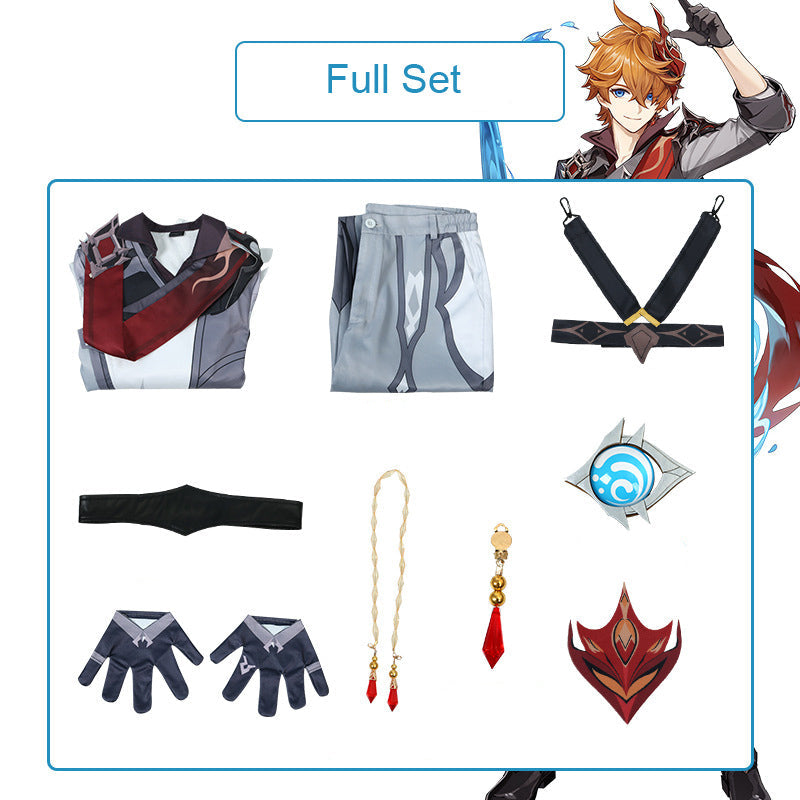Genshin Impact Tartaglia Childe Full Set Costume With Wigs Halloween Party Cosplay