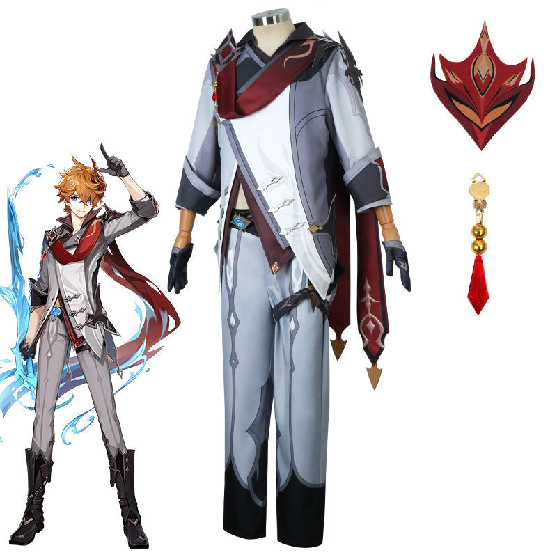 Genshin Impact Tartaglia Childe Costume With Wigs and Boots Whole Set Unisex Halloween Costume Suit