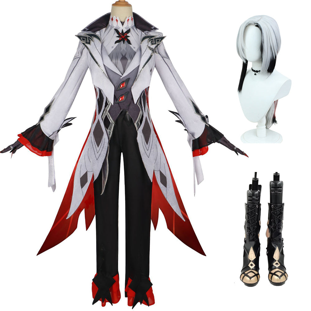 Genshin Impact The Knave Arlecchino Whole Set Costume With Wigs and Boots Halloween Carnival Cosplay Outfit