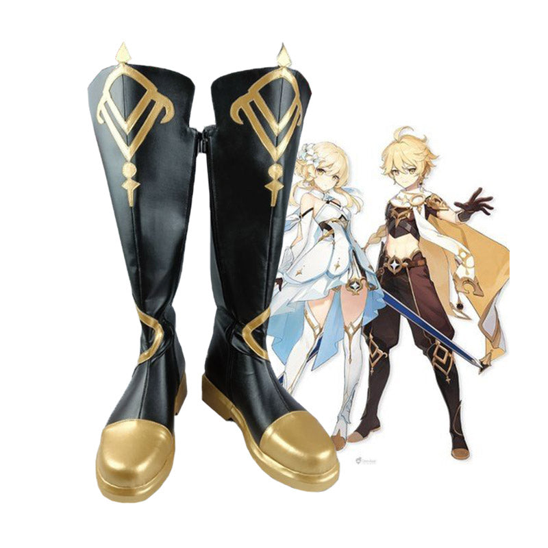 Genshin Impact Traveler Aether Cosplay Boots Halloween Cosplay Shoes