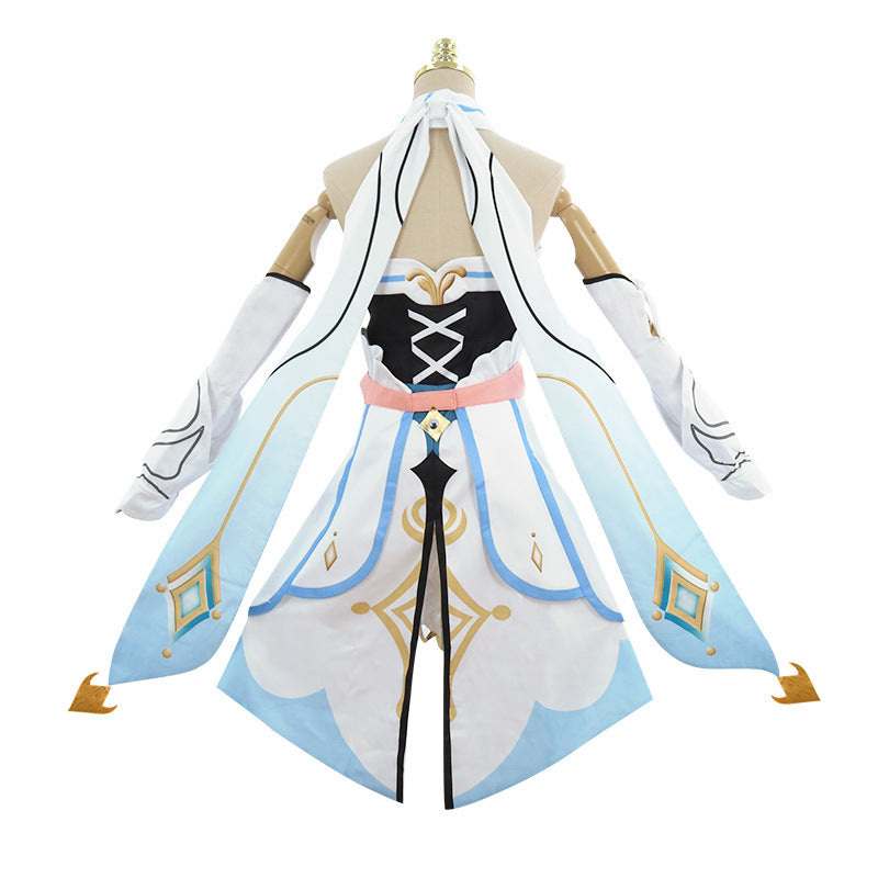 Genshin Impact Traveler Lumine Costume Dress With Wigs and Boots Full Set Halloween Carnival Cosplay Outfit