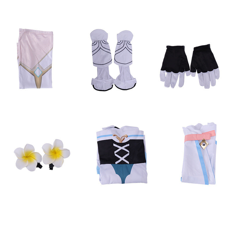 Genshin Impact Traveler Lumine Costume Dress With Wigs and Boots Full Set Halloween Carnival Cosplay Outfit