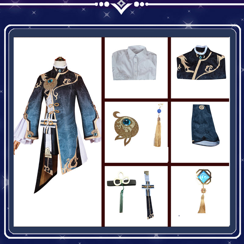 Genshin Impact Xingqiu Whole Set Cosplay Costume and Wigs and Boots Halloween Cosplay Outfit