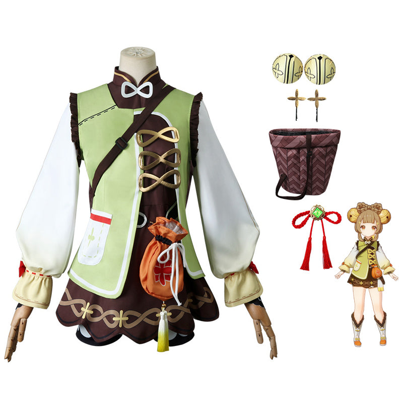 Genshin Impact Yaoyao Cosplay Kids and Adults Costume With Back Basket Halloween Carnival Cosplay Ouftit