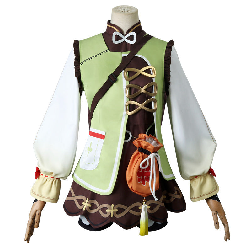 Genshin Impact Yaoyao Costume Full Set+Wigs+Boots+Basket+Dolls Halloween Carnival Whole Set Costume Outfit For Kids and Adults