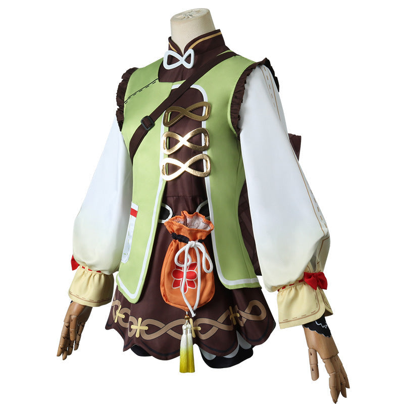 Genshin Impact Yaoyao Costume Full Set+Wigs+Boots+Basket+Dolls Halloween Carnival Whole Set Costume Outfit For Kids and Adults